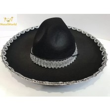Mrs- Gümüş Renk Şeritli Meksika Mariachi Latin Şapkası 55 cm Çocuk -548484