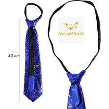 Mrs- Mavi Pul Payetli Işıltılı Parti Kravatı 33 cm -548484
