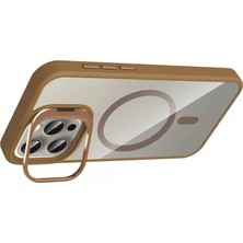 Mrs-  Apple iPhone 15 Pro Max Remim Lensli Magsafe Standlı Kapak - Kahverengi -548484