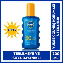 NIVEA SUN SPF50 Koruma ve Ferahlık Güneş Spreyi 200ml, Terlemeye Ve Suya Dayanıklı, Transparan, Renksiz Anında Güneş Koruyucu