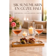 Countra 2’li Kadeh ve Çerezlik Sunum Seti Ahşap Tepsili 630 cc Kadeh ve Cam Kase Seti