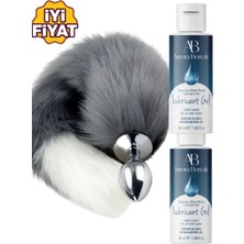 Aşkın Deposu ANAL PLUG 8 CM GRİ TAVŞAN KUYRUK 8 CM PLUG 40 CM UZUNLUK VE 2*50 ML SADE JEL HEDİYELİ SÜPER ANAL SET
