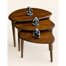 Senka Wood Doğal Masif Ahşap Modern Iskandinav Asimetrik  3lü Zigon Sehpa Takımı