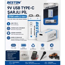 Azurtech Beston 9V USB Type-C Şarjlı Pil 3700MAH Li-Ion Batarya