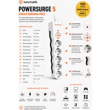 Tuncmatik Tunçmatik Powersurge 5'li Enerji Korumalı Priz 1.5 mt Kablolu Beyaz