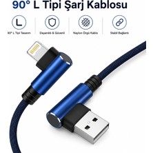 Qasul L Tipi 90° Derece Metalik Başlıklı 1000MM 2,1A Örgülü Lightning Şarj Kablosu