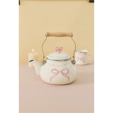 Emaylab Rebel Bow Kurdele Desenli Emaye Vintage Kettle - 2 Litre, Ocağa Koyulabilir, Emaye Su Isıtıcı