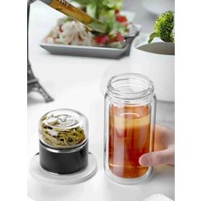 Tea Escape Premium Çift Katlı Cam Çay Demliği – Bardak - Bitki Çayı & Matcha & Filtre Kahve Için