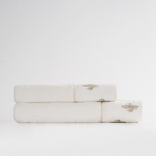 Ecocotton Aslışah 2'li Havlu Seti %100 Pamuk Nakışlı Krem 50X90-80X150