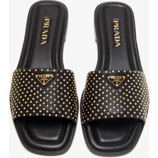 Prada Sport Taşlı Siyah Nappa Deri Terlik