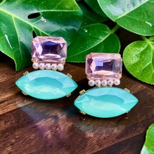Rachel Silver Paraiba Taşlı Altın Renk Çivi Kilitli Küpe