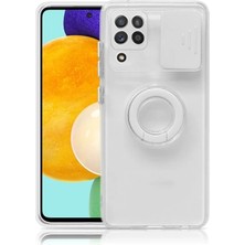 Marsilyan Sm Galaxy A12 - M12 - F12 Kılıf Sürgülü Kamera Lens Korumalı Yüzük Standlı Silikon Kılıf