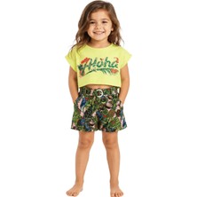Çikoby Kız Çocuk Alt-Üst Takım Baskılı Crop T-Shirt Desenli Tokalı Etek-Şort
