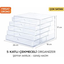Aşkana Şeffaf Akrilik Kozmetik Organizer 5 Katlı Çekmeceli Makyaj Düzenleyici | Çok Amaçlı Organizer Kutu (Makyaj, Takı, Ofis, Manikür Seti) – Büyük Boy 25X18 cm