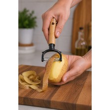Sanal Box Elmas Kitchen Nostaljik Ahşap Saplı Paslanmaz Çelik Sapan Soyacak - Ergonomik Pratik Sebze Meyve Soyucu