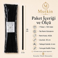 Mutkin A026 Şönil Tel Siyah 100 Adet 30 cm Yoğun Tüylü Hobi Çubuğu El Işi ve Okul Etkinlik Malzemesi