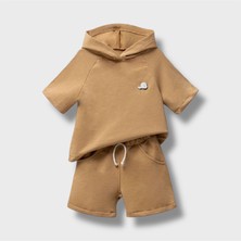 Jikko Baby Kapşonlu Kısa Kollu Erkek Bebek Tişört Şort Takım