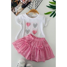 Miniğimin Cicileri Kalp Detaylı Pötikare Şortlu Kız Bebek 2 Li Takım - Pembe