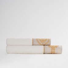 Ecocotton Hanzade 2'li Havlu Seti %100 Pamuk Güpürlü Krem-Gold 50X90-80X150