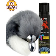 Aşkın Deposu Deromeya Health Anal Plug 8 cm W Gri Tavşan Kuyruk 8 cm Plug 40 cm Uzunluk ve 100 ml Sade Jel Hediyeli Süper Anal Set