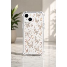 Powerfox Iphone 15/14 Uyumlu Cute Gümüş Kelebek Baskılı Sevimli Telefon Kılıfı MK01A