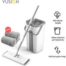 Vusign VS1016 Düz Paspas Seti – Kovası ve Mikrofiber Moplu Temizlik Seti – 123 cm – Gri