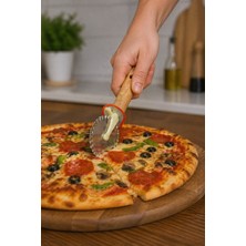 Sanal Box Ahşap Saplı Paslanmaz Çelik Tırtıklı Pizza Kesici Beyaz (Krem)