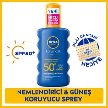 NIVEA SUN SPF50 Yüksek Güneş Koruyucu Nemlendirici Vücut Spreyi 200ml, Suya Dayanıklı, Plaj Çantası Hediye