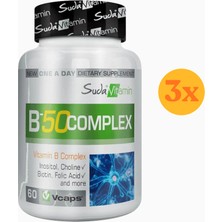 Suda Vitamin B-50 Complex 60 Bitkisel Kapsül - 3 Adet (Toplam 180 Kapsül)