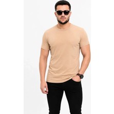 Secret Sita Erkek Basic Tişört Bisiklet Yaka Kısa Kol Günlük Yazlık Lim Fit Thirt  Bej