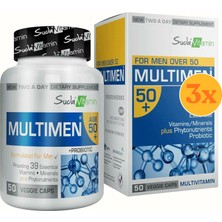Suda Vitamin Multimen 50+ Erkekler Için Multivitamin 50 Bitkisel Kapsül - 3 Adet (Toplam 150 Kapsül) - Dezenfektan Hediyeli (%72 Alkol)