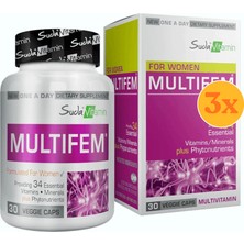 Suda Vitamin Multifem Kadınlar Için Multivitamin 30 Bitkisel Kapsül - 3 Adet (Toplam 90 Kapsül) - Dezenfektan Hediyeli (%72 Alkol)
