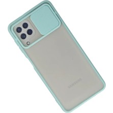 Mrs-  Samsung Galaxy A22 Kılıf Palm Buzlu Kamera Sürgülü Silikon - Turkuaz -548484