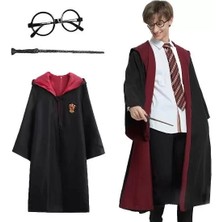 Mrs- Pttr Gryffindor Kapişonlu Çocuk Kostüm + Asa + Gözlük Seti 7-8 Yaş -548484