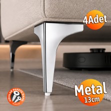 Badem10 Erk Eren (4 Adet) 13 cm Krom Gümüş Metal Mobilya Köşe Ayağı Dayanıklı Mobilya Sehpa Koltuk Ayağı