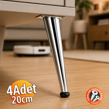 Badem10 Omaks (4 Adet) 20 cm Metal Krom Dereceli Mobilya Sehpa Kanepe Ayağı Montaj Vidaları Dahil Ayak