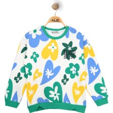 Alg KIZ ÇOCUK RENKLİ KALP VE ÇİÇEK BASKILI SWEATSHIRT