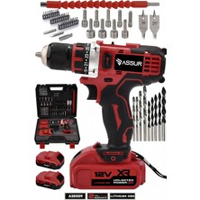 Assur 12V Çift Akülü Vidalama Led Işıklı Taşıma Çantalı Metal Şanzıman Bakır Sargılı Şarjlı Matkap