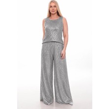 Lady Majestic Palazzo Pullu Payetli Bol Paça Pantolon Işıltılı Abiye 36 - 58