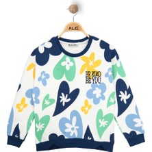 Alg KIZ ÇOCUK RENKLİ KALP VE ÇİÇEK BASKILI SWEATSHIRT