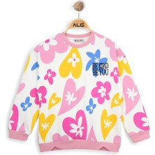 Alg KIZ ÇOCUK RENKLİ KALP VE ÇİÇEK BASKILI SWEATSHIRT