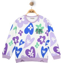 Alg KIZ ÇOCUK RENKLİ KALP VE ÇİÇEK BASKILI SWEATSHIRT