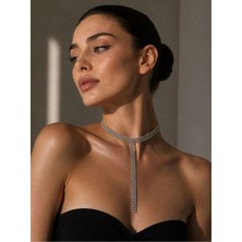 Motix Kadın Zirkon Taş Detaylı Şelale Zincir Choker Kolye