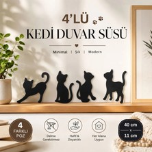 Dekoratif 4'lü Kedi Duvar Süsü Duvar Dekorasyon Şirin Dekoratif Ürünler - Siyah Ahşap Mdf