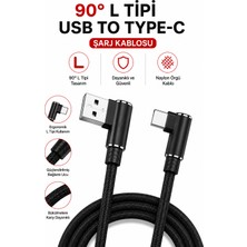 Qasul 90° L Tipi USB To Type-C Şarj Kablosu Dayanıklı Naylon Örgülü Kablo 1 Metre