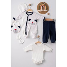 Hazego Puanlı Ayıcık Nakışlı Tulumlu % 100 Pamuk Erkek Bebek 5'li Set