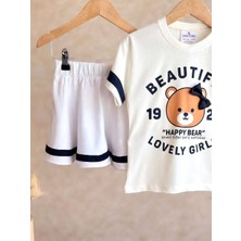 Superbaby Kız Çocuk Şirin Ayıcık Baskılı Etekli Takım - Krem Renk - Happy Bear