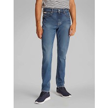Calvin Klein Erkek Slim Fit Koyu Mavi Jean Desenli Dokuma Kumaş 34-32 Normal Bel