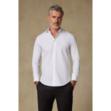 Bb Club Oscar Poplin Pamuk Polyester Slim Fit Beyaz Klasik Yaka Erkek Düz Gömlek