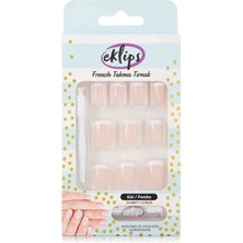 Eklips Küt Kesim ve Pembe Renkli French Yapışkanlı Takma Tırnak 24 Adet